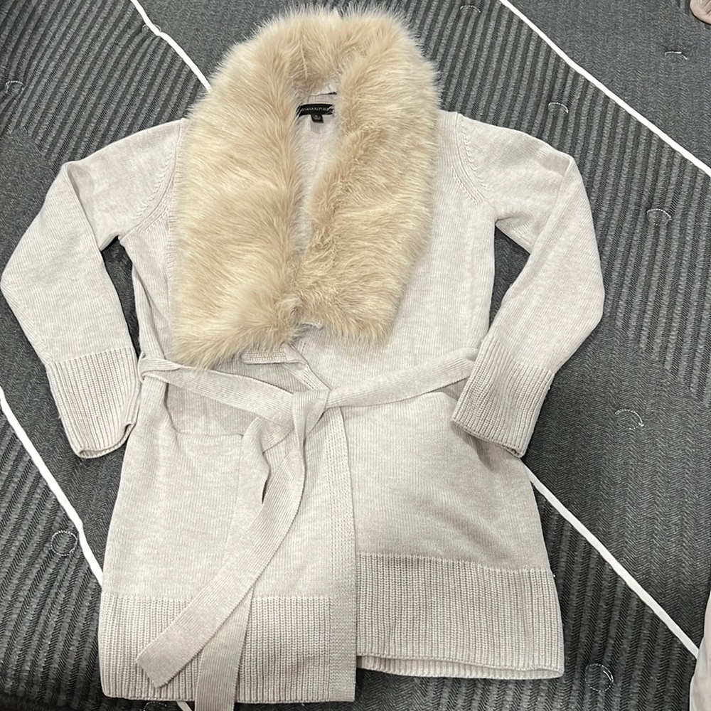 Banana Republic removable fur collar cardigan sweater
